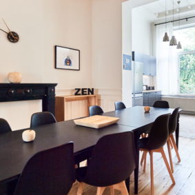 beautiful dining room with design furniture in a shared house for expats
