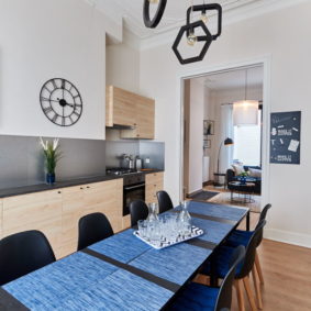 fully-equipped kitchen including all the amenities in a high-end house for expats in Brussels