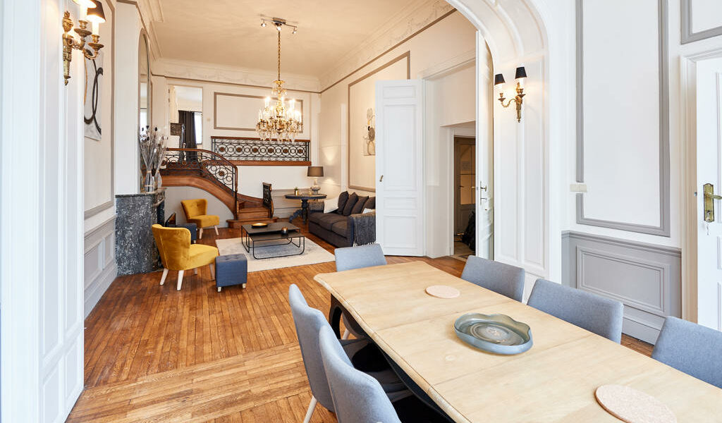 well-decorated dining room with stylish furniture in a shared house for expats in Brussels