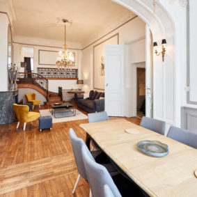 well-decorated dining room with stylish furniture in a shared house for expats in Brussels
