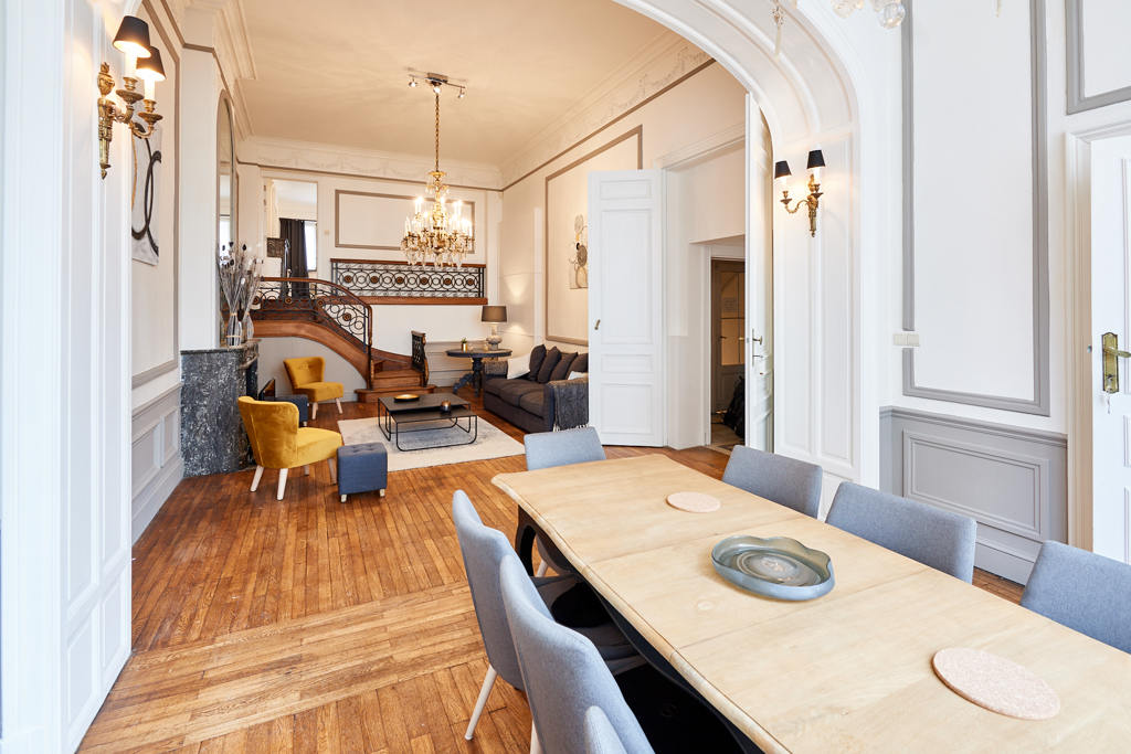 well-decorated dining room with stylish furniture in a shared house for expats in Brussels