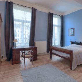 room with a double bed and a private shower in a fully renovated house for expats and native in Brussels