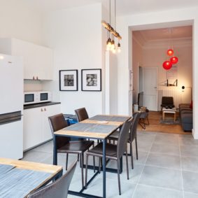 fully equipped kitchen in a shared flat for expats in Brussels next to Schuman train station