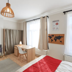 room decorated with taste including a private shower in a fully renovated colived house for young people in Brussels