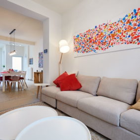 living room designed with taste in a shared house for young internationals in Brussels