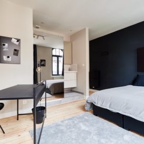 room decorated with style including a private shower in a fully renovated coliving house to rent for expats in Brussels