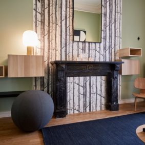 well designed living room with sofa and cozy carpet in a shared house for young professionals in Brussels near the European commission