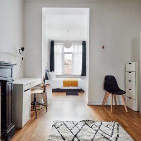 spacious room decorated with style including a private shower in a fully renovated coliving house to rent for expats in Brussels