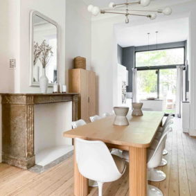 Bright dining room in a coliving house with young international people near the EU quarter in Brussels