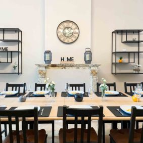 Luminous dining room in a shared house for young international workers in Brussels