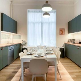 Modern kitchen at ShareHomeBrussels cohousing near Josaphat Park