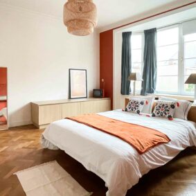 Sleek bedroom design at ShareHomeBrussels cohousing close to Woluwe Park